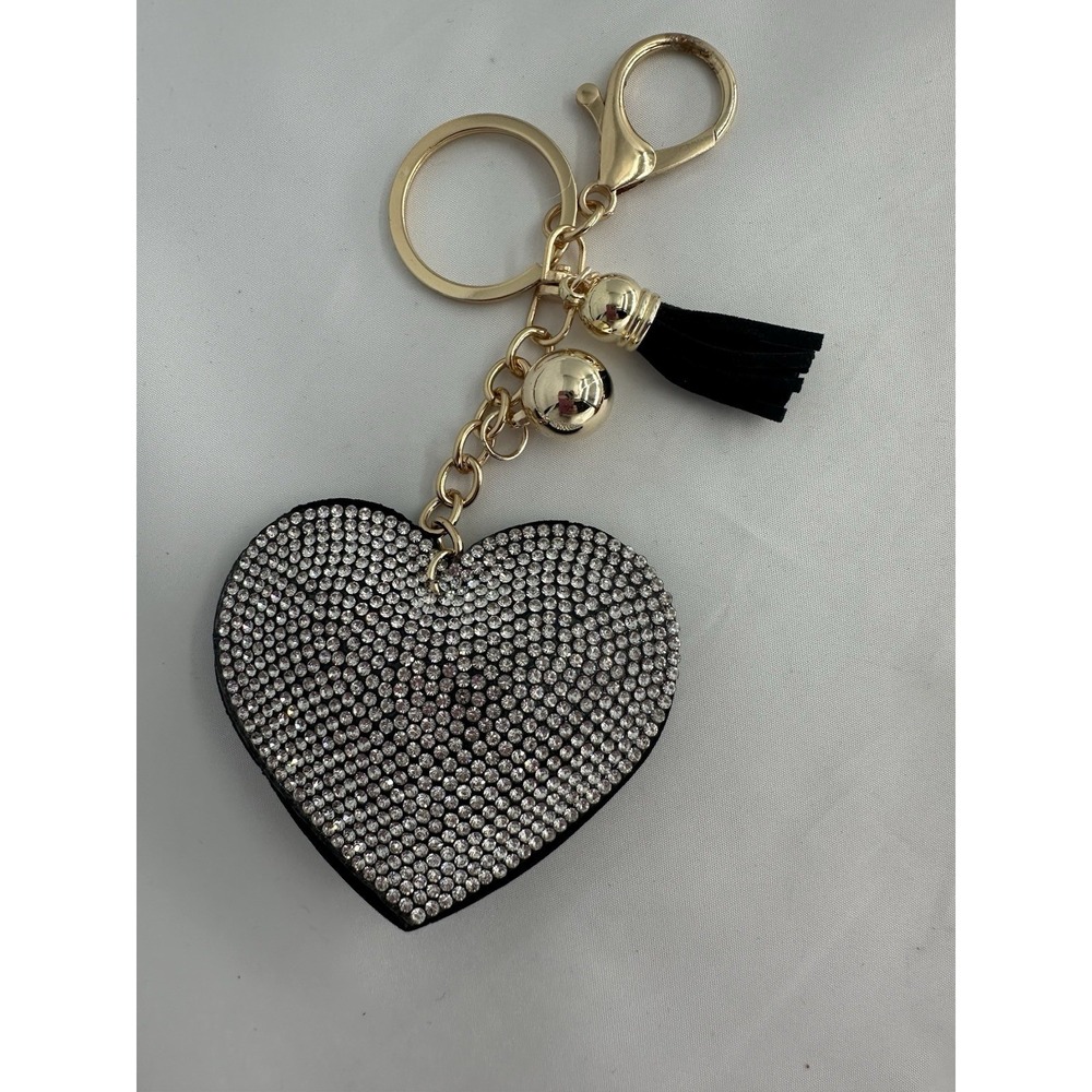 Red Heart Rhinestone Bag Charm Crystal Keychain Purse Charm Tassel
